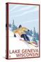 Lake Geneva, Wisconsin - Downhill Skier-Lantern Press-Stretched Canvas