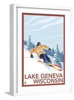 Lake Geneva, Wisconsin - Downhill Skier-Lantern Press-Framed Art Print