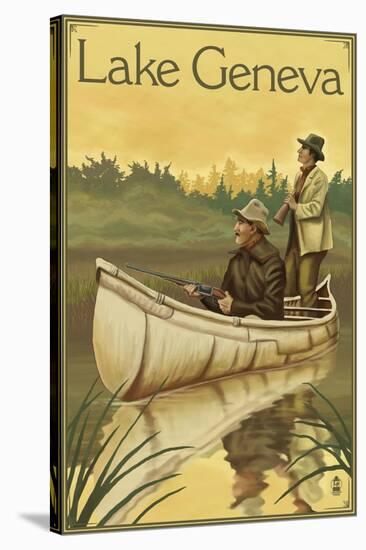 Lake Geneva, Wisconsin - Hunters in Canoe-Lantern Press-Stretched Canvas