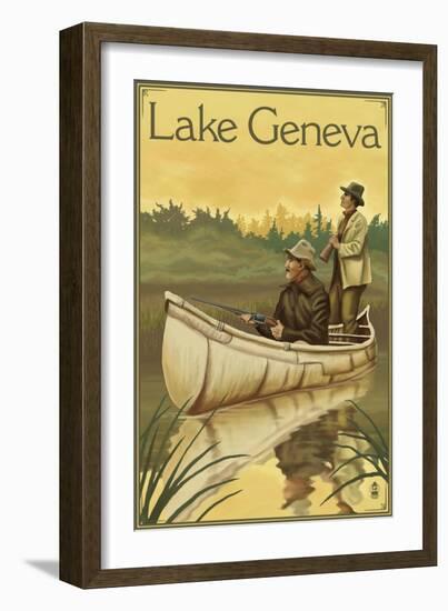 Lake Geneva, Wisconsin - Hunters in Canoe-Lantern Press-Framed Art Print