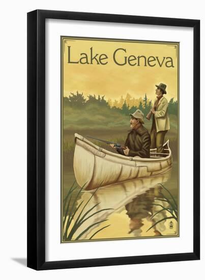 Lake Geneva, Wisconsin - Hunters in Canoe-Lantern Press-Framed Art Print