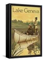 Lake Geneva, Wisconsin - Hunters in Canoe-Lantern Press-Framed Stretched Canvas