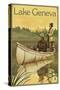 Lake Geneva, Wisconsin - Hunters in Canoe-Lantern Press-Stretched Canvas