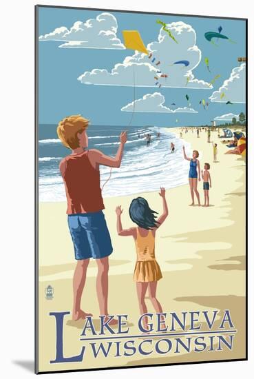 Lake Geneva, Wisconsin - Kite Flyers-Lantern Press-Mounted Art Print