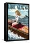 Lake Geneva, Wisconsin - Pinup Girl Boating-Lantern Press-Framed Stretched Canvas