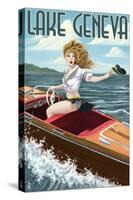 Lake Geneva, Wisconsin - Pinup Girl Boating-Lantern Press-Stretched Canvas