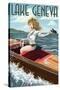 Lake Geneva, Wisconsin - Pinup Girl Boating-Lantern Press-Stretched Canvas