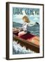 Lake Geneva, Wisconsin - Pinup Girl Boating-Lantern Press-Framed Art Print