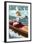 Lake Geneva, Wisconsin - Pinup Girl Boating-Lantern Press-Framed Art Print