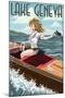 Lake Geneva, Wisconsin - Pinup Girl Boating-Lantern Press-Mounted Art Print