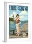 Lake Geneva, Wisconsin - Pinup Girl Fishing-Lantern Press-Framed Art Print