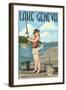 Lake Geneva, Wisconsin - Pinup Girl Fishing-Lantern Press-Framed Art Print