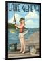 Lake Geneva, Wisconsin - Pinup Girl Fishing-Lantern Press-Framed Art Print