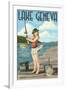 Lake Geneva, Wisconsin - Pinup Girl Fishing-Lantern Press-Framed Art Print