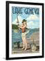 Lake Geneva, Wisconsin - Pinup Girl Fishing-Lantern Press-Framed Art Print