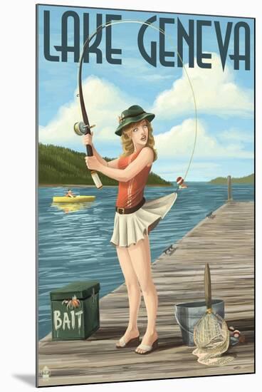 Lake Geneva, Wisconsin - Pinup Girl Fishing-Lantern Press-Mounted Art Print