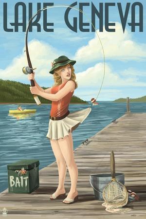 Lake Geneva, Wisconsin - Pinup Girl Fishing