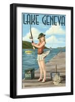 Lake Geneva, Wisconsin - Pinup Girl Fishing-Lantern Press-Framed Art Print