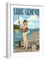 Lake Geneva, Wisconsin - Pinup Girl Fishing-Lantern Press-Framed Art Print