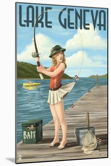 Lake Geneva, Wisconsin - Pinup Girl Fishing-Lantern Press-Mounted Art Print