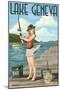 Lake Geneva, Wisconsin - Pinup Girl Fishing-Lantern Press-Mounted Art Print