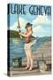 Lake Geneva, Wisconsin - Pinup Girl Fishing-Lantern Press-Stretched Canvas