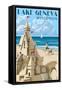 Lake Geneva, Wisconsin - Sand Castle-Lantern Press-Framed Stretched Canvas