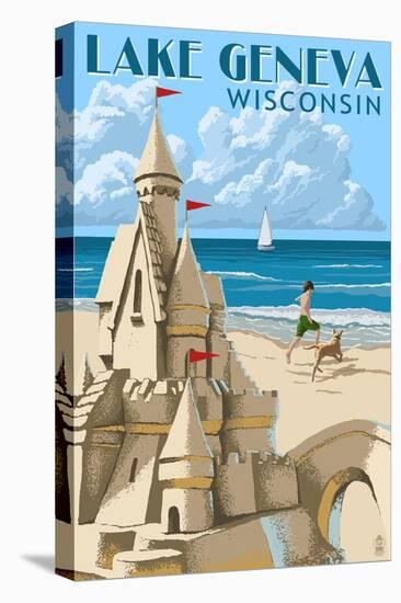 Lake Geneva, Wisconsin - Sand Castle-Lantern Press-Stretched Canvas