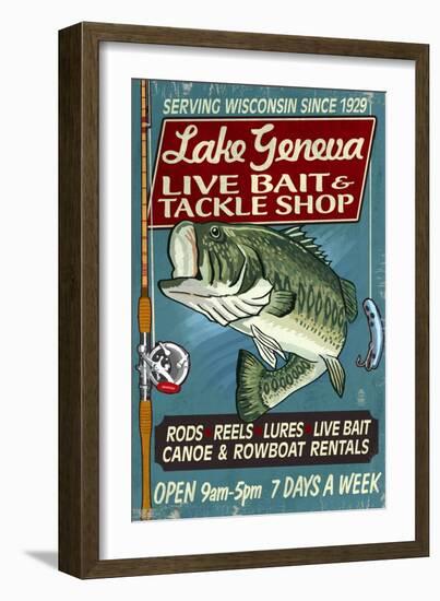 Lake Geneva, Wisconsin - Tackle Shop Bass-Lantern Press-Framed Art Print
