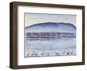 Lake Geneva with Mont Salève and Swans-Ferdinand Hodler-Framed Giclee Print