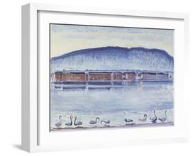 Lake Geneva with Mont Salève and Swans-Ferdinand Hodler-Framed Giclee Print