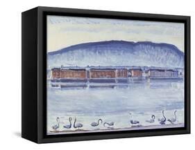 Lake Geneva with Mont Salève and Swans-Ferdinand Hodler-Framed Stretched Canvas