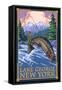 Lake George, New York - Angler Fly Fishing-Lantern Press-Framed Stretched Canvas