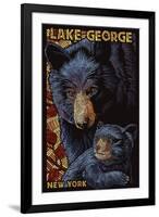 Lake George, New York - Black Bears - Paper Mosaic-Lantern Press-Framed Art Print