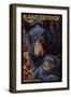 Lake George, New York - Black Bears - Paper Mosaic-Lantern Press-Framed Art Print