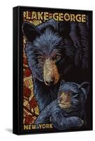 Lake George, New York - Black Bears - Paper Mosaic-Lantern Press-Framed Stretched Canvas