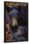 Lake George, New York - Black Bears - Paper Mosaic-Lantern Press-Stretched Canvas