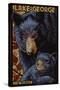 Lake George, New York - Black Bears - Paper Mosaic-Lantern Press-Stretched Canvas