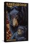 Lake George, New York - Black Bears - Paper Mosaic-Lantern Press-Stretched Canvas