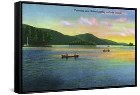 Lake George, New York - Bolton Landing View of Couples Canoeing-Lantern Press-Framed Stretched Canvas