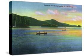 Lake George, New York - Bolton Landing View of Couples Canoeing-Lantern Press-Stretched Canvas