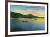 Lake George, New York - Bolton Landing View of Couples Canoeing-Lantern Press-Framed Art Print