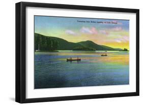 Lake George, New York - Bolton Landing View of Couples Canoeing-Lantern Press-Framed Art Print