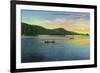 Lake George, New York - Bolton Landing View of Couples Canoeing-Lantern Press-Framed Premium Giclee Print