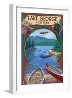 Lake George, New York - Canoe Scene-Lantern Press-Framed Art Print