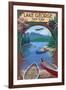 Lake George, New York - Canoe Scene-Lantern Press-Framed Art Print