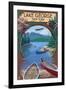 Lake George, New York - Canoe Scene-Lantern Press-Framed Art Print