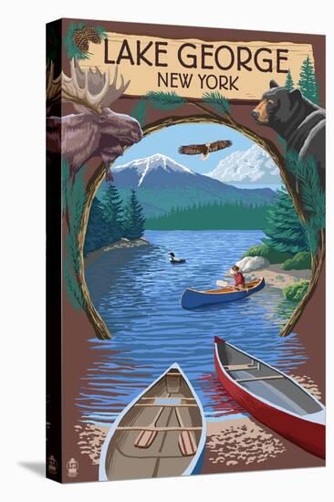 Lake George, New York - Canoe Scene-Lantern Press-Stretched Canvas