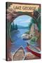 Lake George, New York - Canoe Scene-Lantern Press-Stretched Canvas