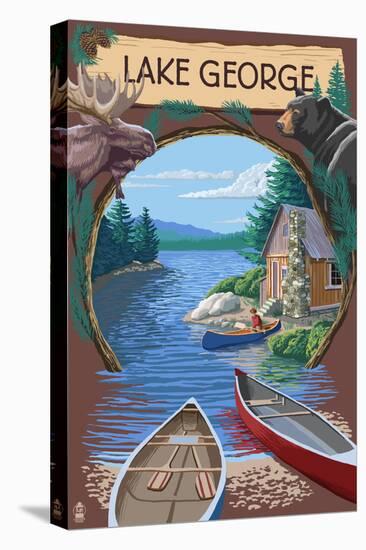 Lake George, New York - Canoe Scene-Lantern Press-Stretched Canvas